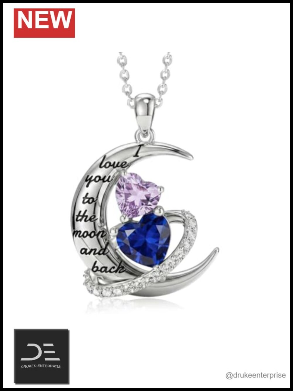 Moon Birthstone Pendant Necklace Heart Alexandrite Sapphire Zircon 18K